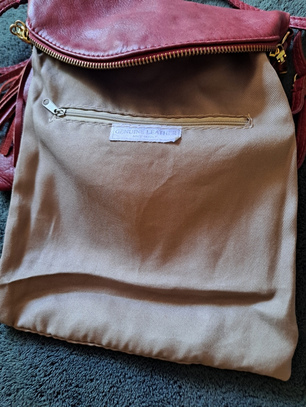 Vera Pelle Wine Red Crossbody Tassel Flap Bag - Picture 9 of 11